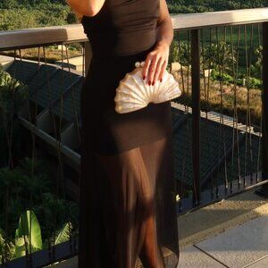 Neiman Marcus Acrylic Shell-Shaped Evening Clutch in Luxe Marble Finish